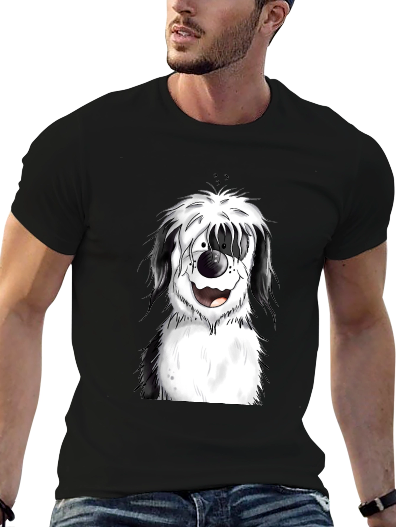 Dog Cartoon Graphic Black T-Shirt