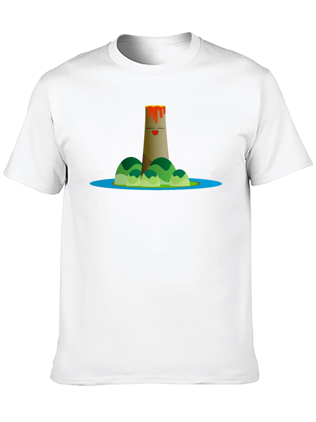 Volcano Island Cartoon Graphic Black T-Shirt