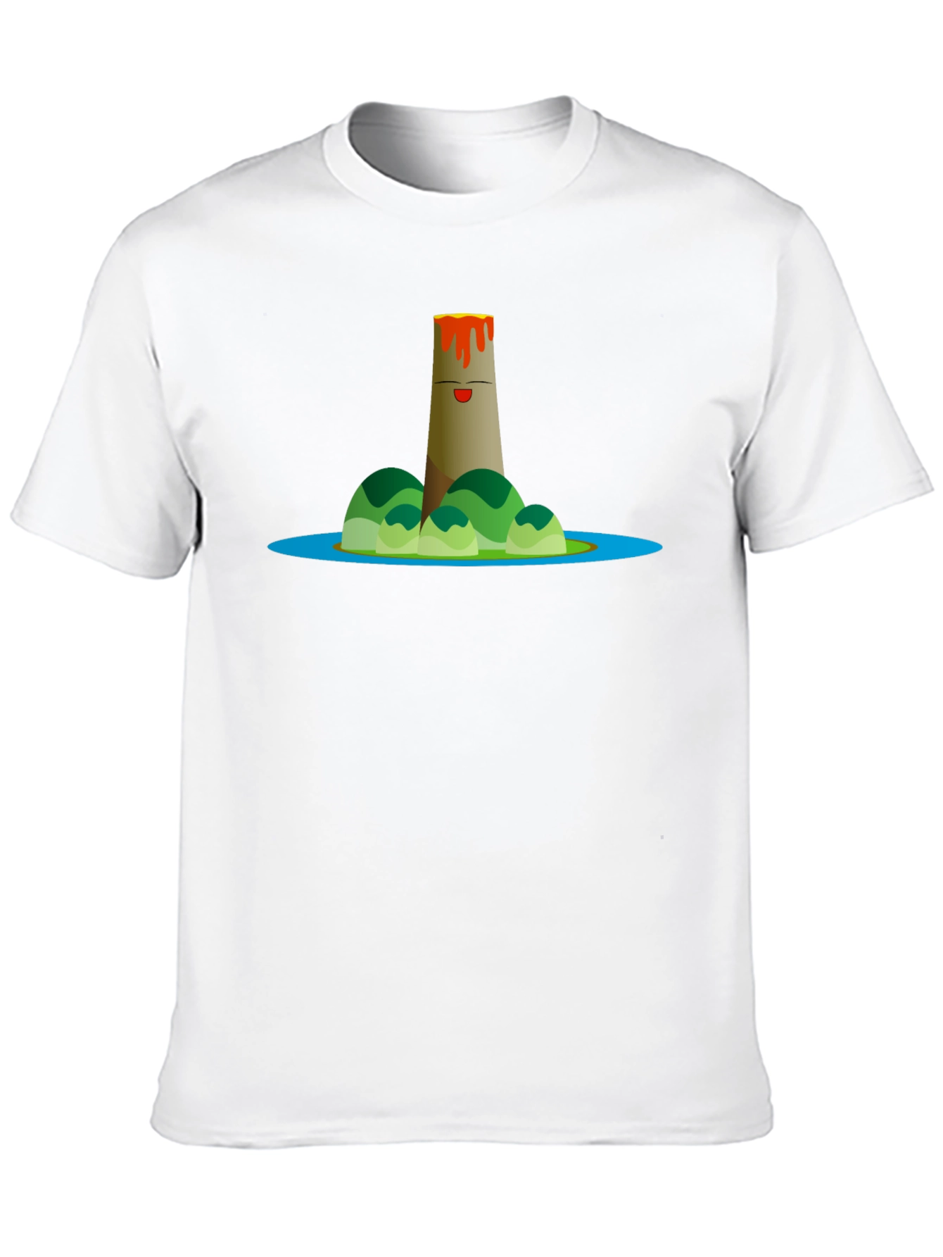 Volcano Island Cartoon Graphic Black T-Shirt