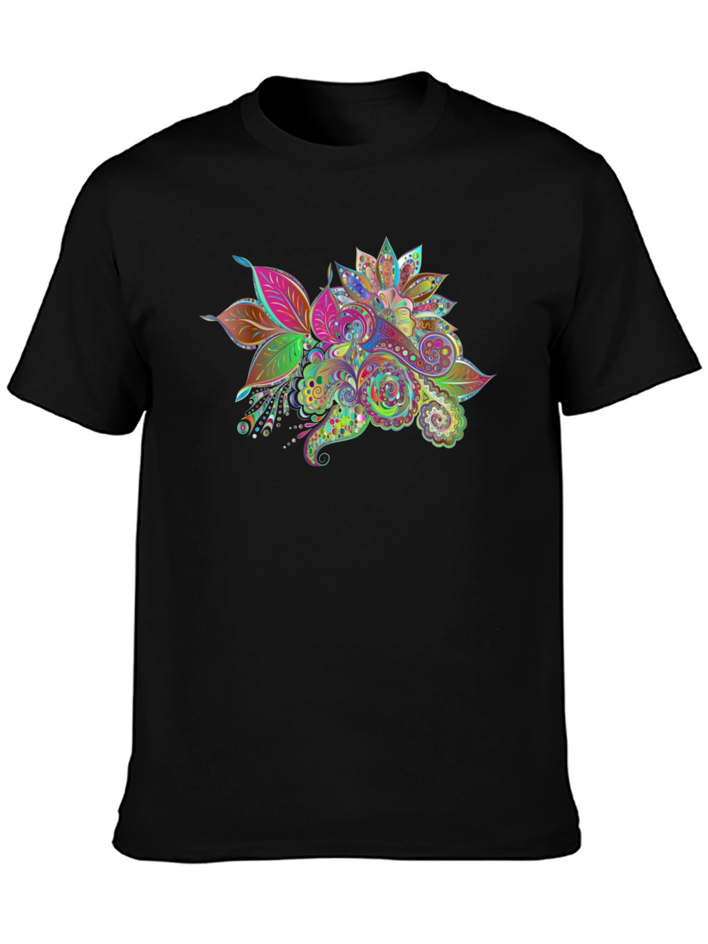 Floral Paisley Print Black T-Shirt