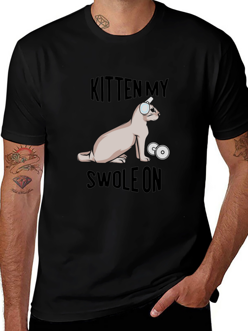 Kitten My Swol On Black Graphic Tee