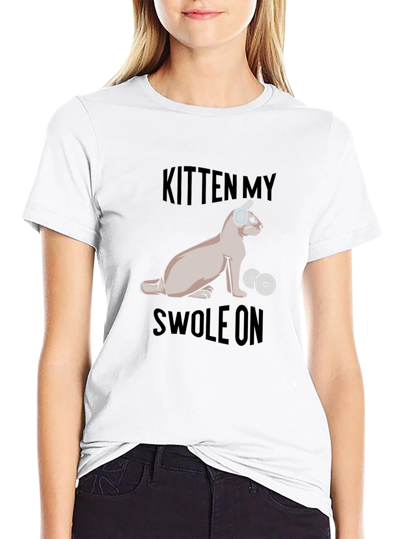 Kitten My Swol On Black Graphic Tee