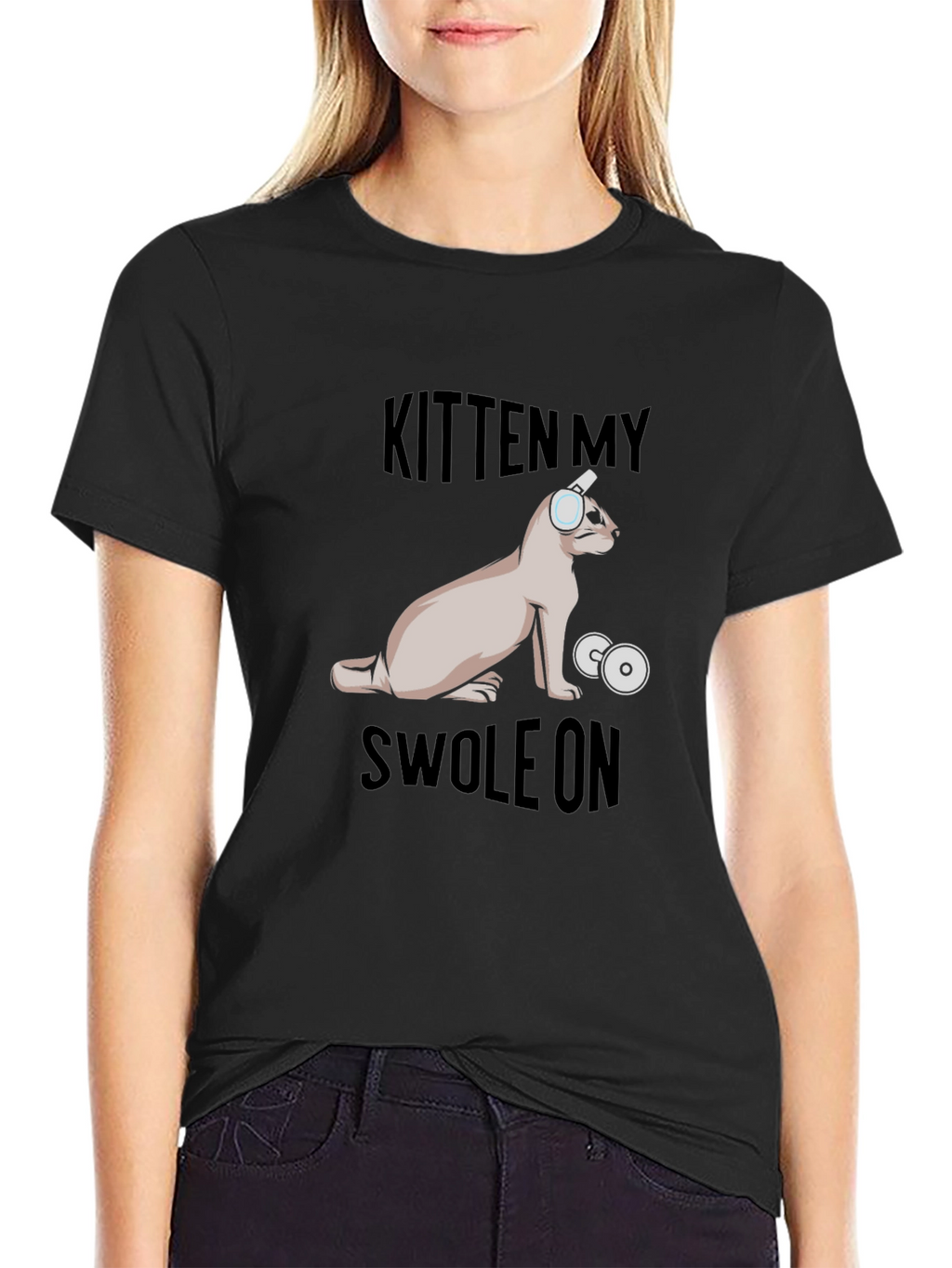Kitten My Swol On Black Graphic Tee