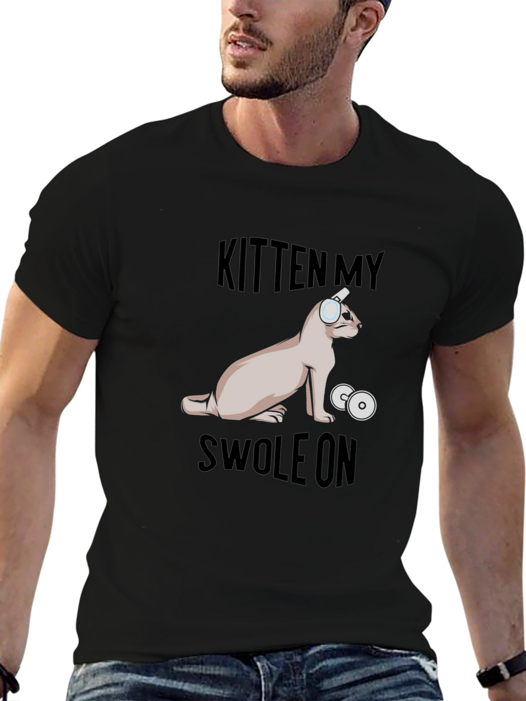 Kitten My Swol On Black Graphic Tee