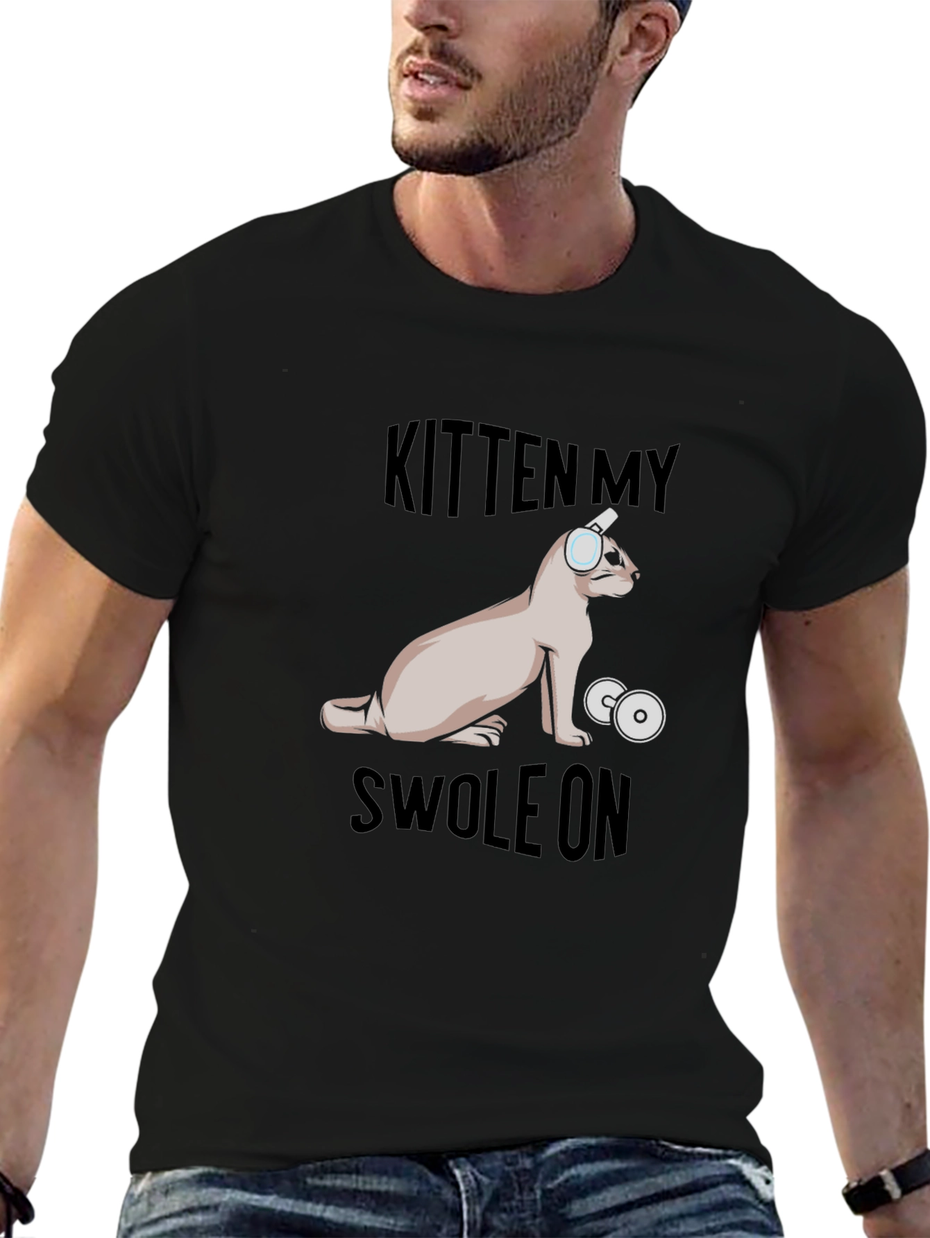 Kitten My Swol On Black Graphic Tee