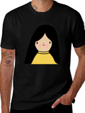 Cute Cartoon Girl Graphic Black T-Shirt