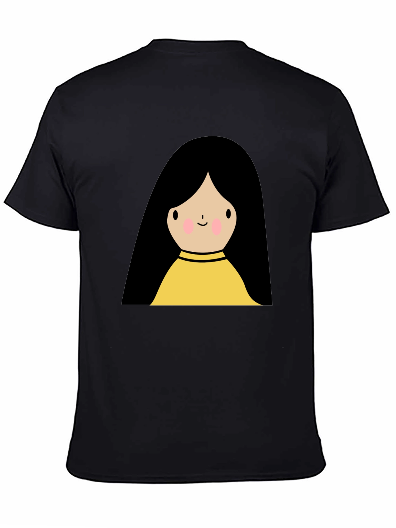 Cute Cartoon Girl Graphic Black T-Shirt
