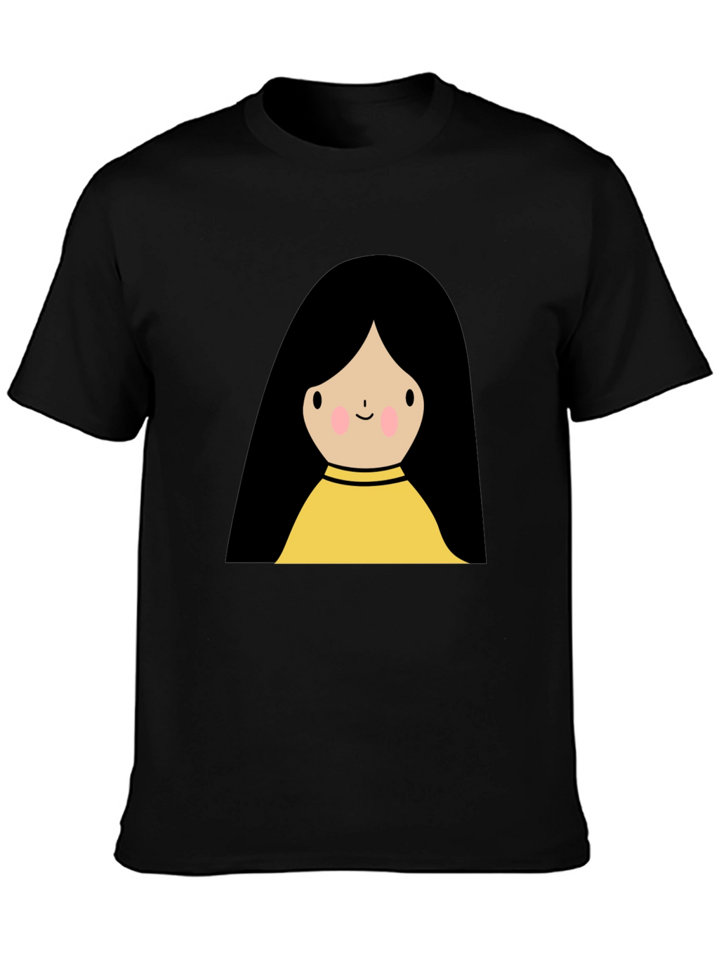 Cute Cartoon Girl Graphic Black T-Shirt