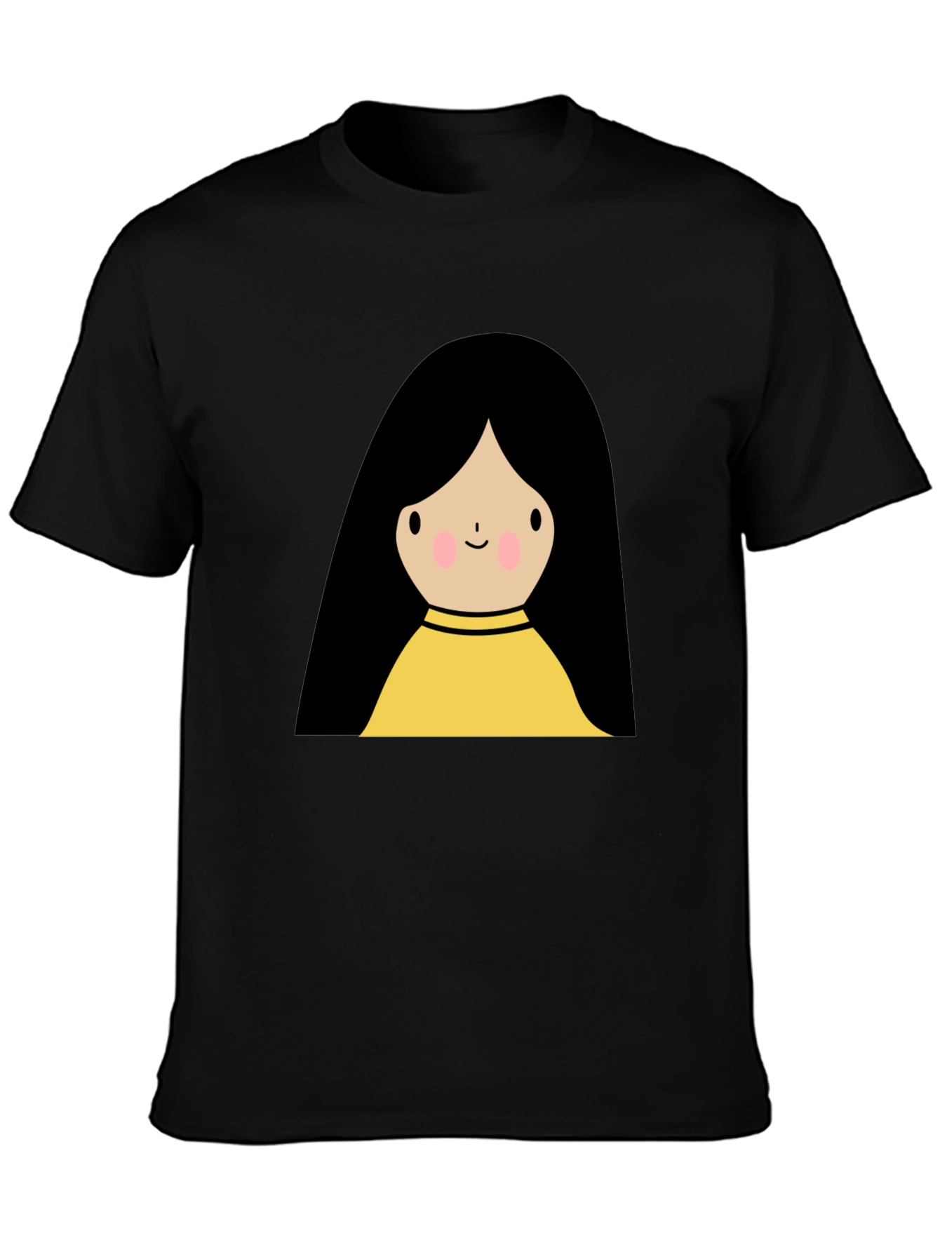 Cute Cartoon Girl Graphic Black T-Shirt