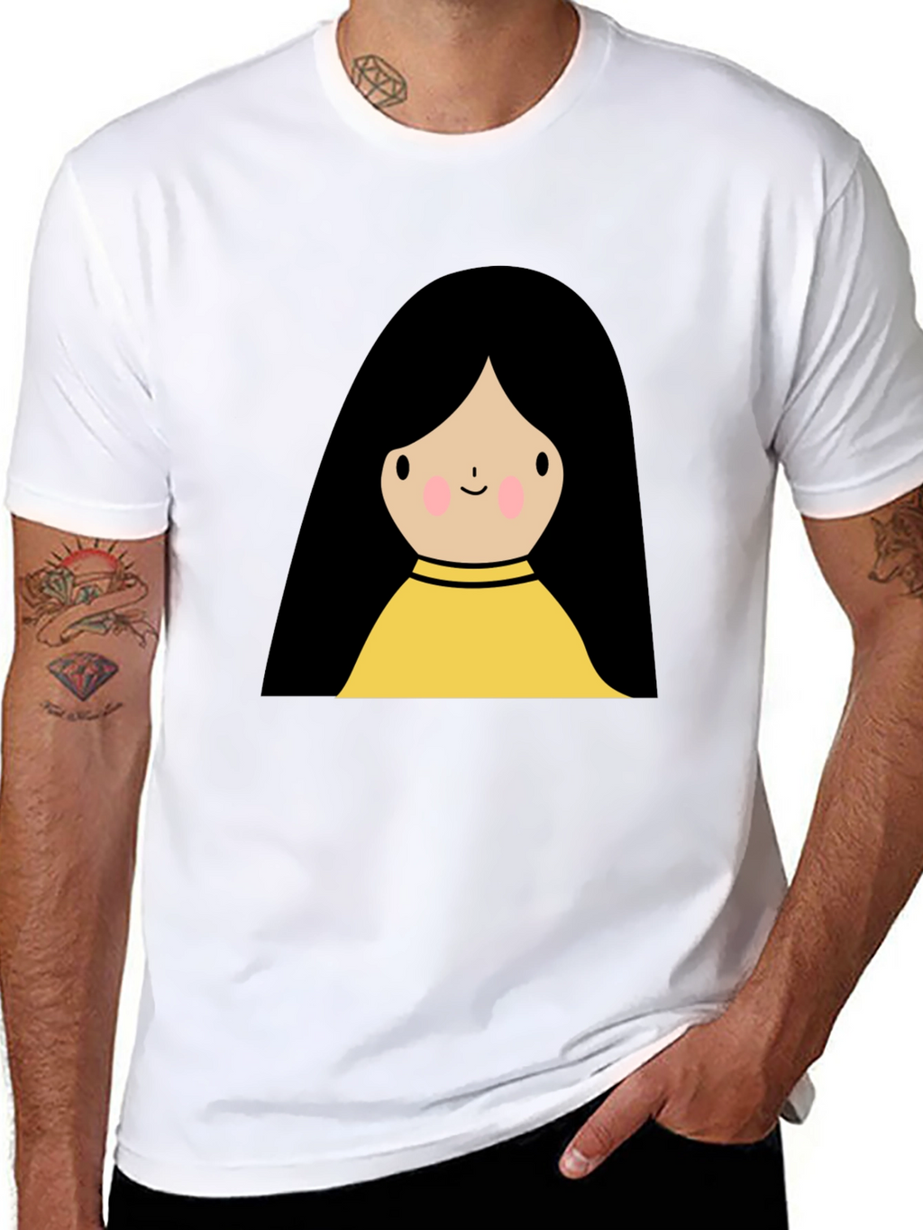 Cute Cartoon Girl Graphic Black T-Shirt