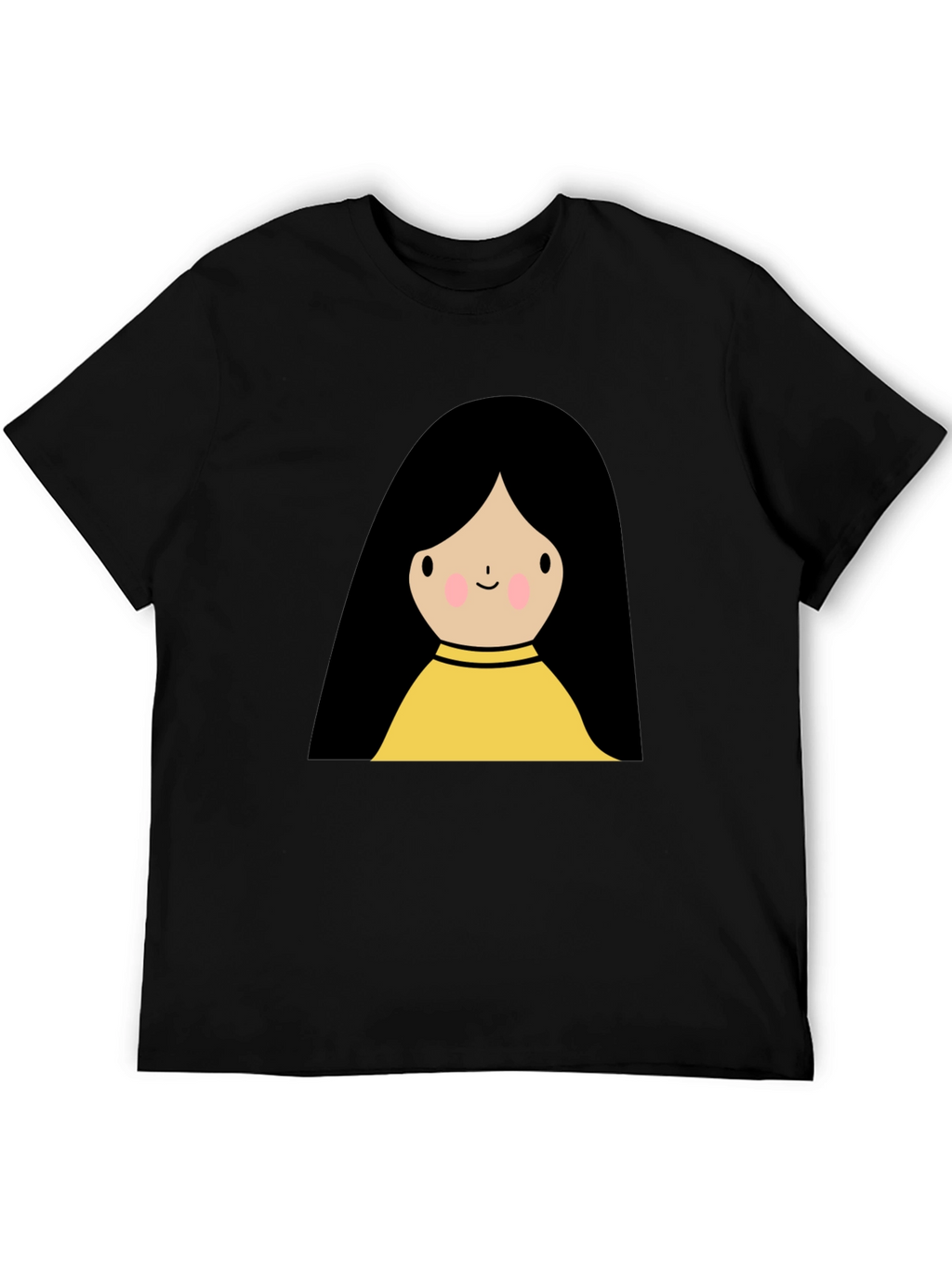 Cute Cartoon Girl Graphic Black T-Shirt