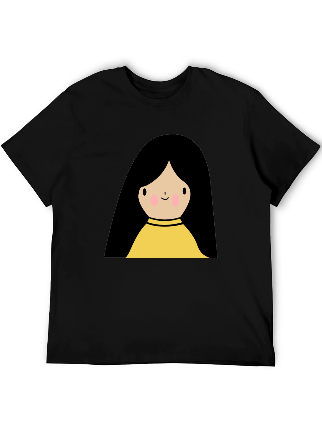 Cute Cartoon Girl Graphic Black T-Shirt