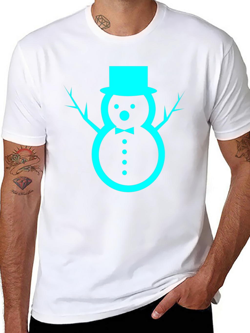 Festive Snowman Graphic Tee - Black Cotton Blend