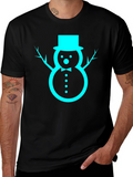 Festive Snowman Graphic Tee - Black Cotton Blend