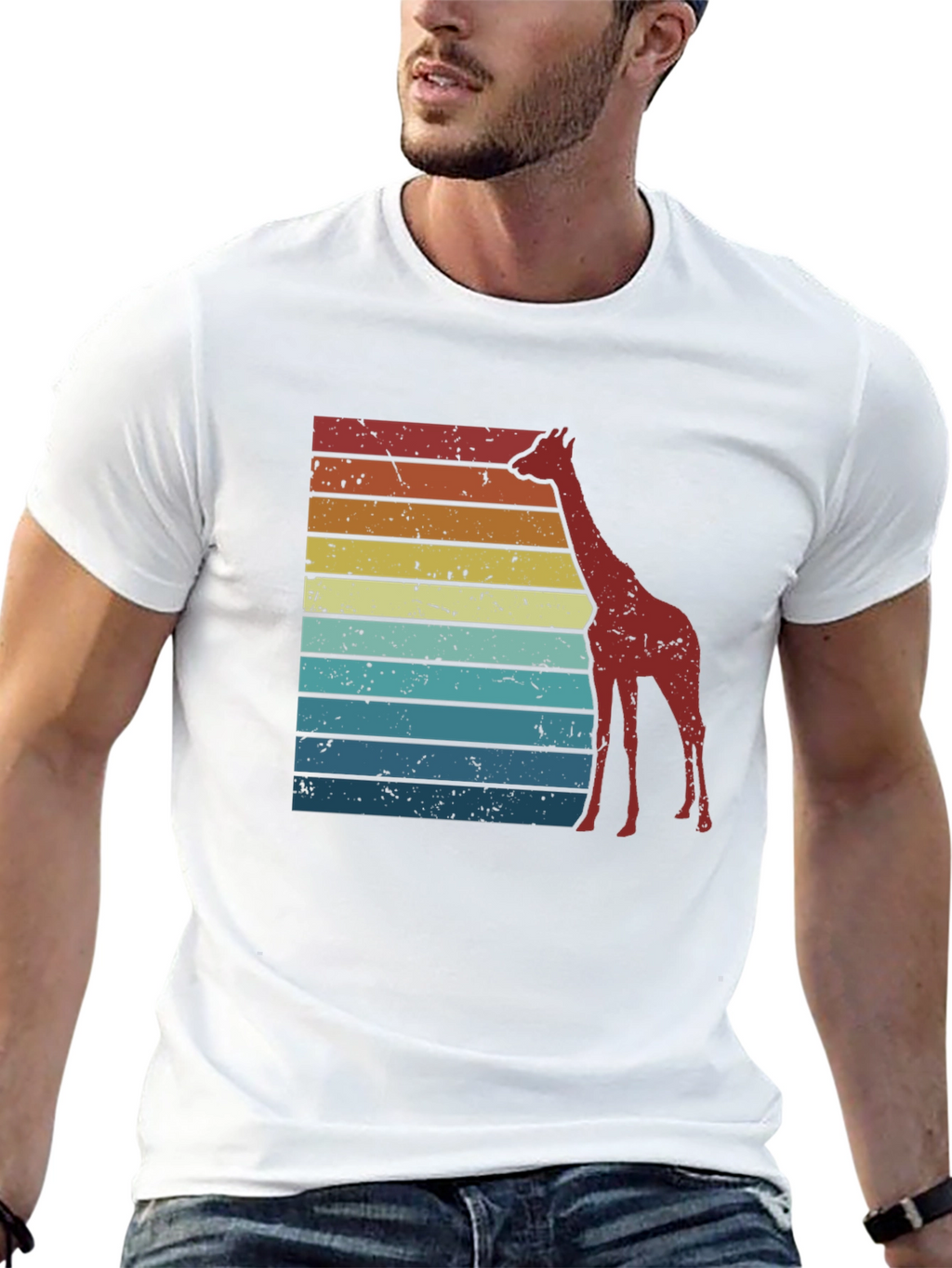 Retro Giraffe Striped Tee - Black Graphic T-Shirt