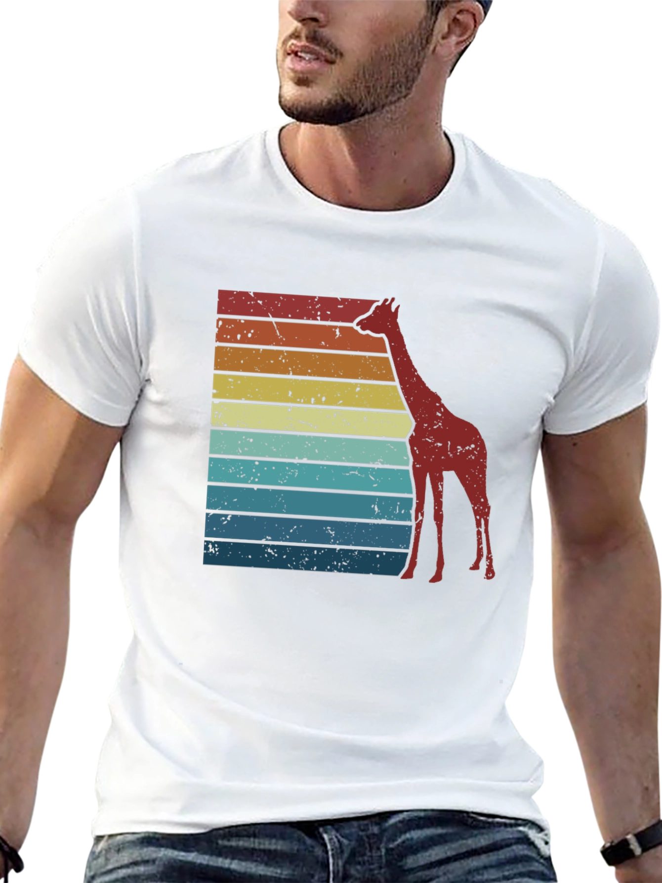 Retro Giraffe Striped Tee - Black Graphic T-Shirt