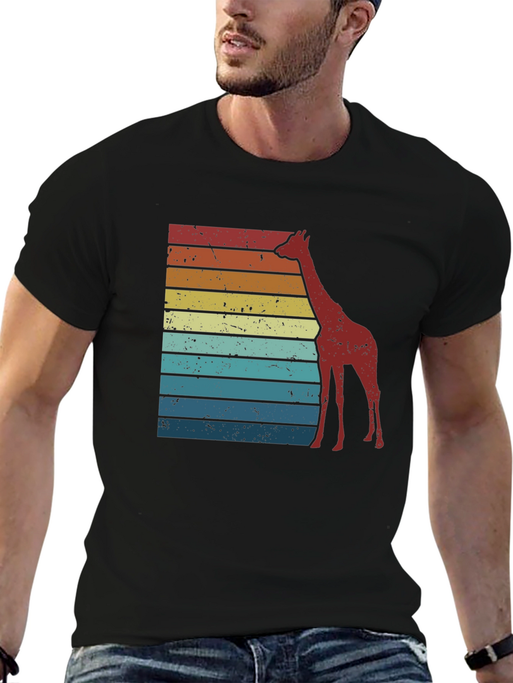 Retro Giraffe Striped Tee - Black Graphic T-Shirt