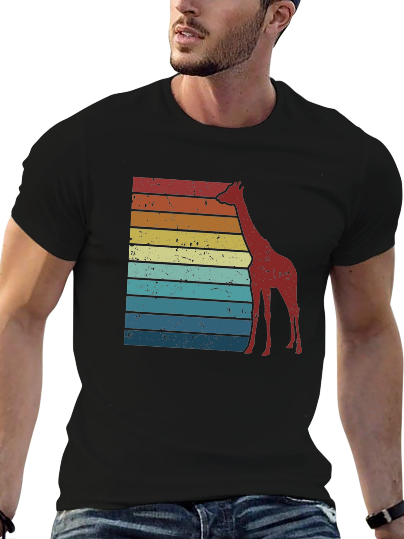 Retro Giraffe Striped Tee - Black Graphic T-Shirt