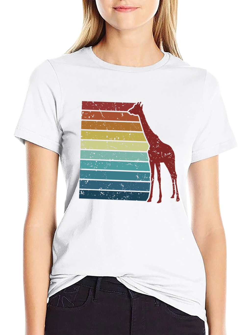 Retro Giraffe Striped Tee - Black Graphic T-Shirt
