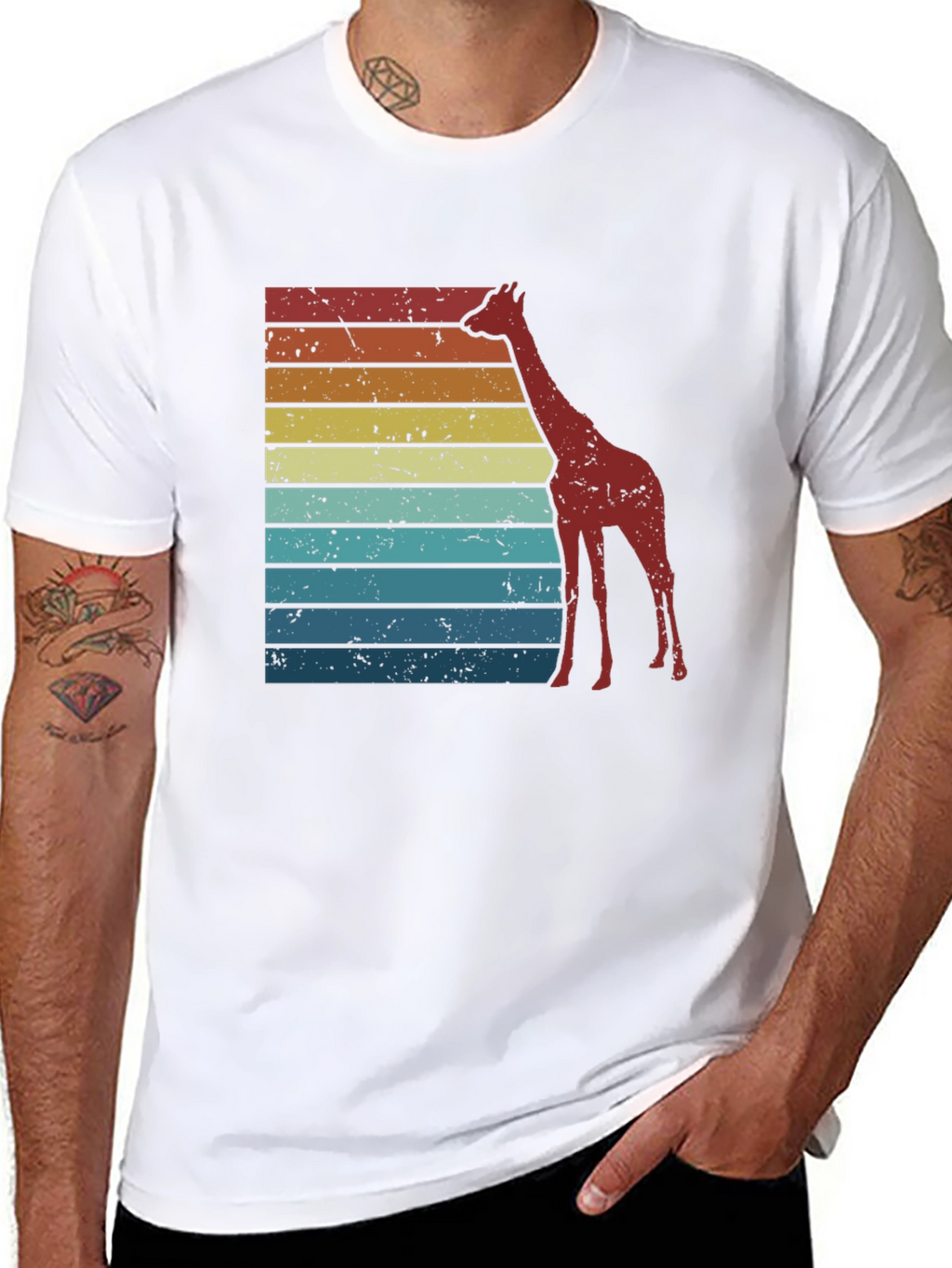 Retro Giraffe Striped Tee - Black Graphic T-Shirt