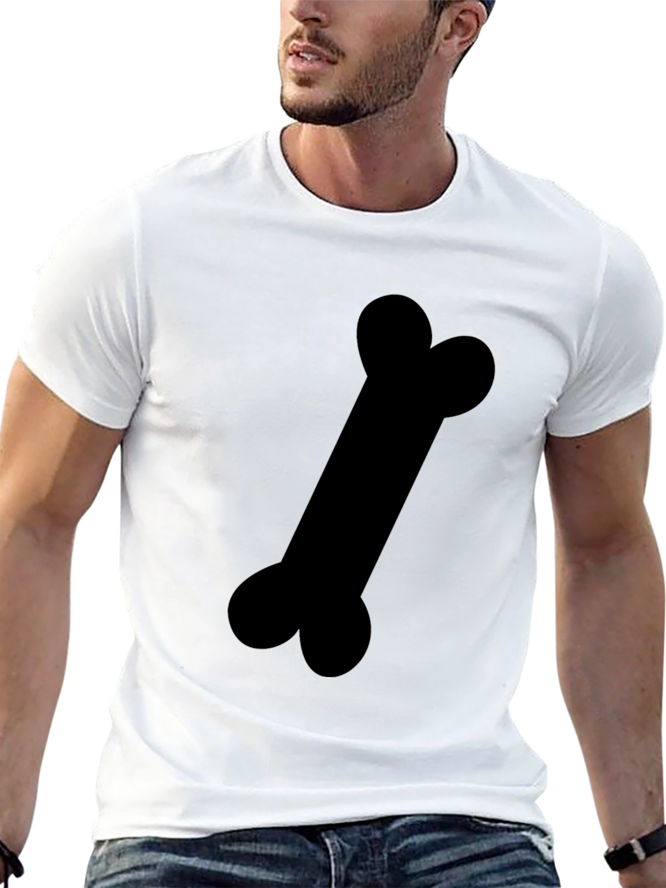 Black T-Shirt with Bone Graphic Print