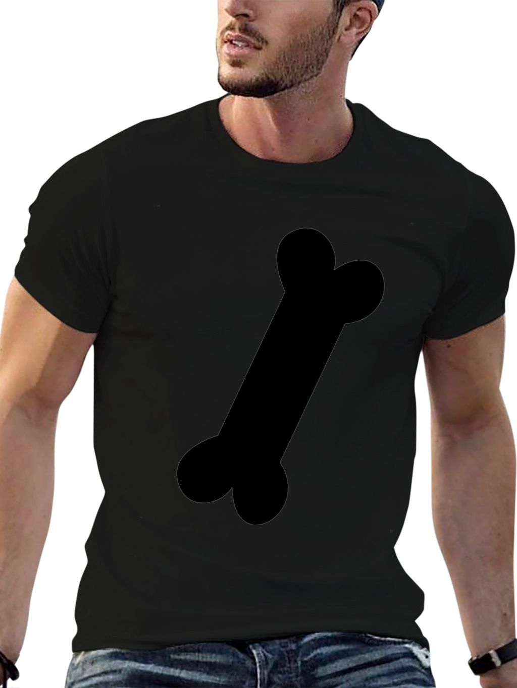 Black T-Shirt with Bone Graphic Print
