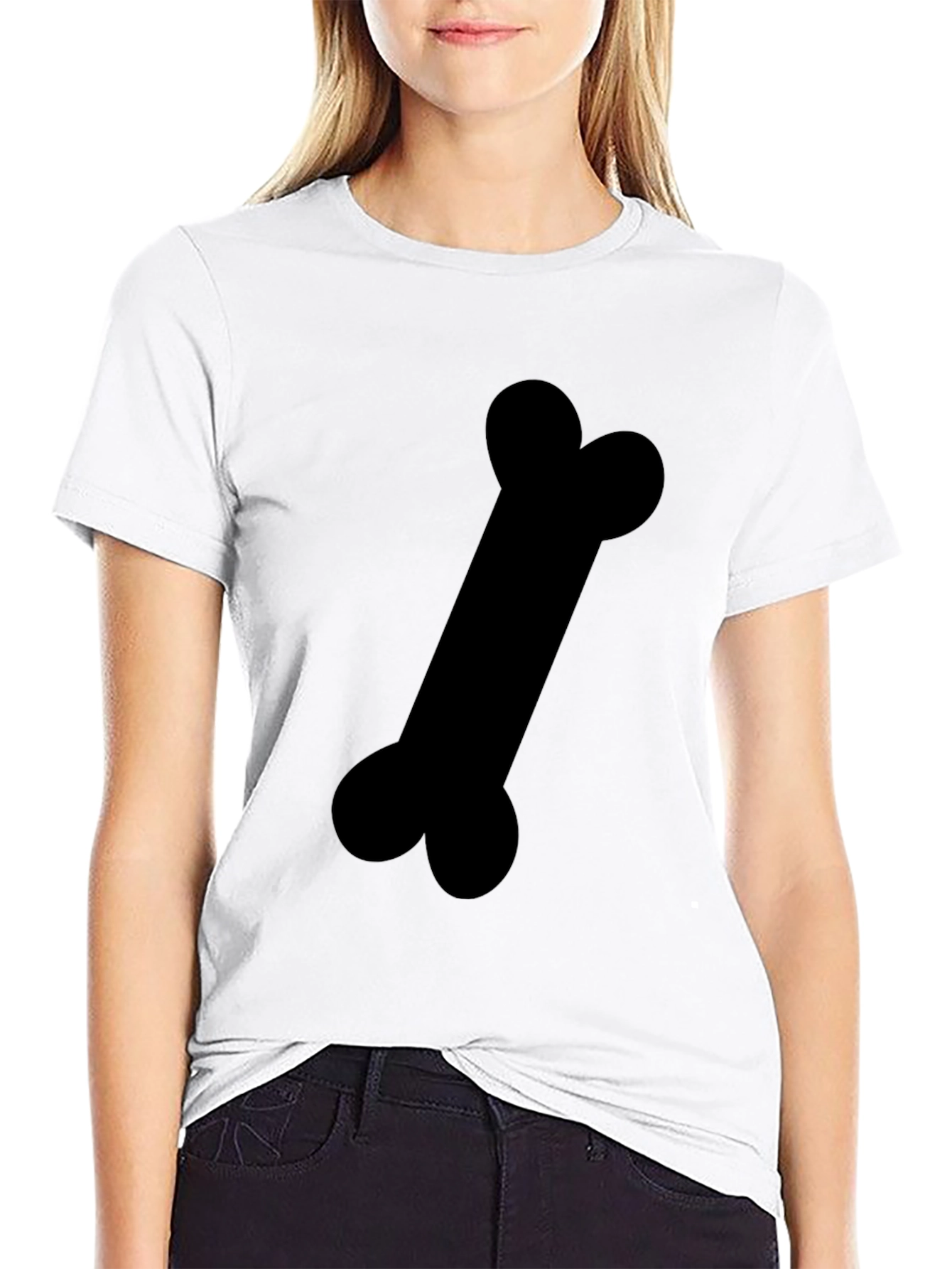Black T-Shirt with Bone Graphic Print