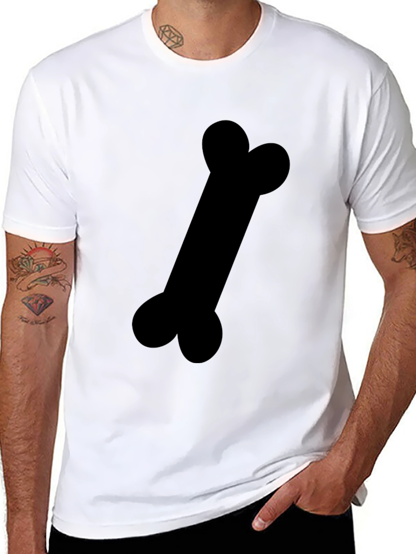 Black T-Shirt with Bone Graphic Print