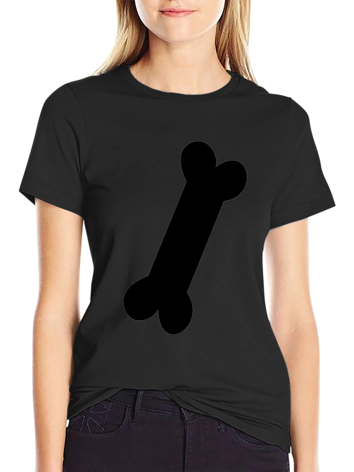 Black T-Shirt with Bone Graphic Print