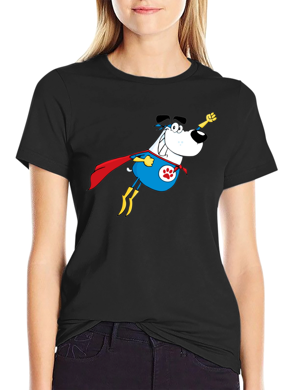 Superhero Dog Graphic Tee - Black Cotton T-Shirt