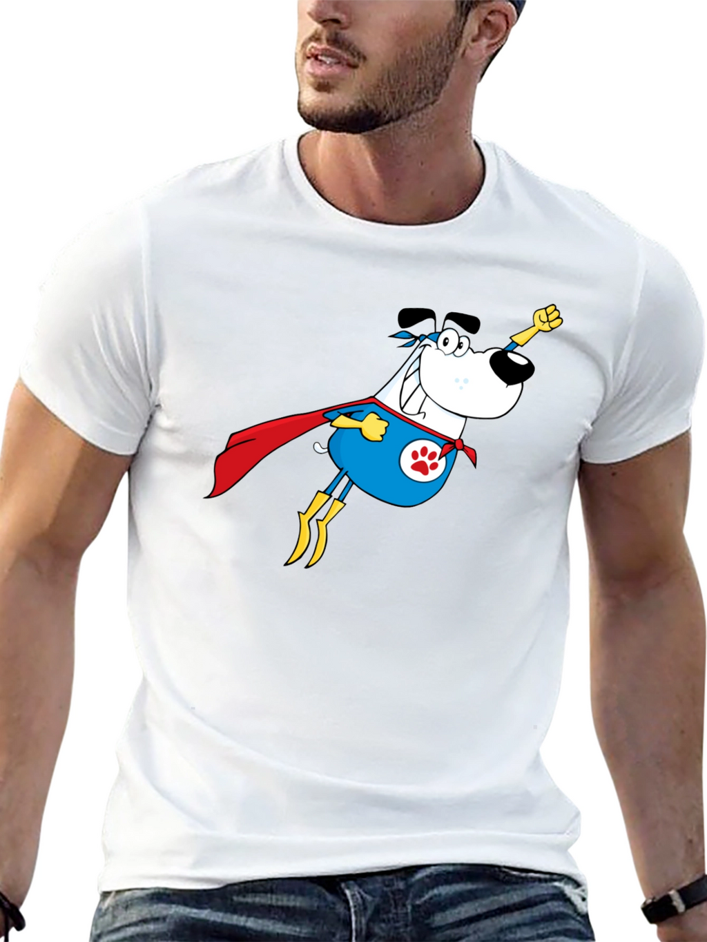 Superhero Dog Graphic Tee - Black Cotton T-Shirt