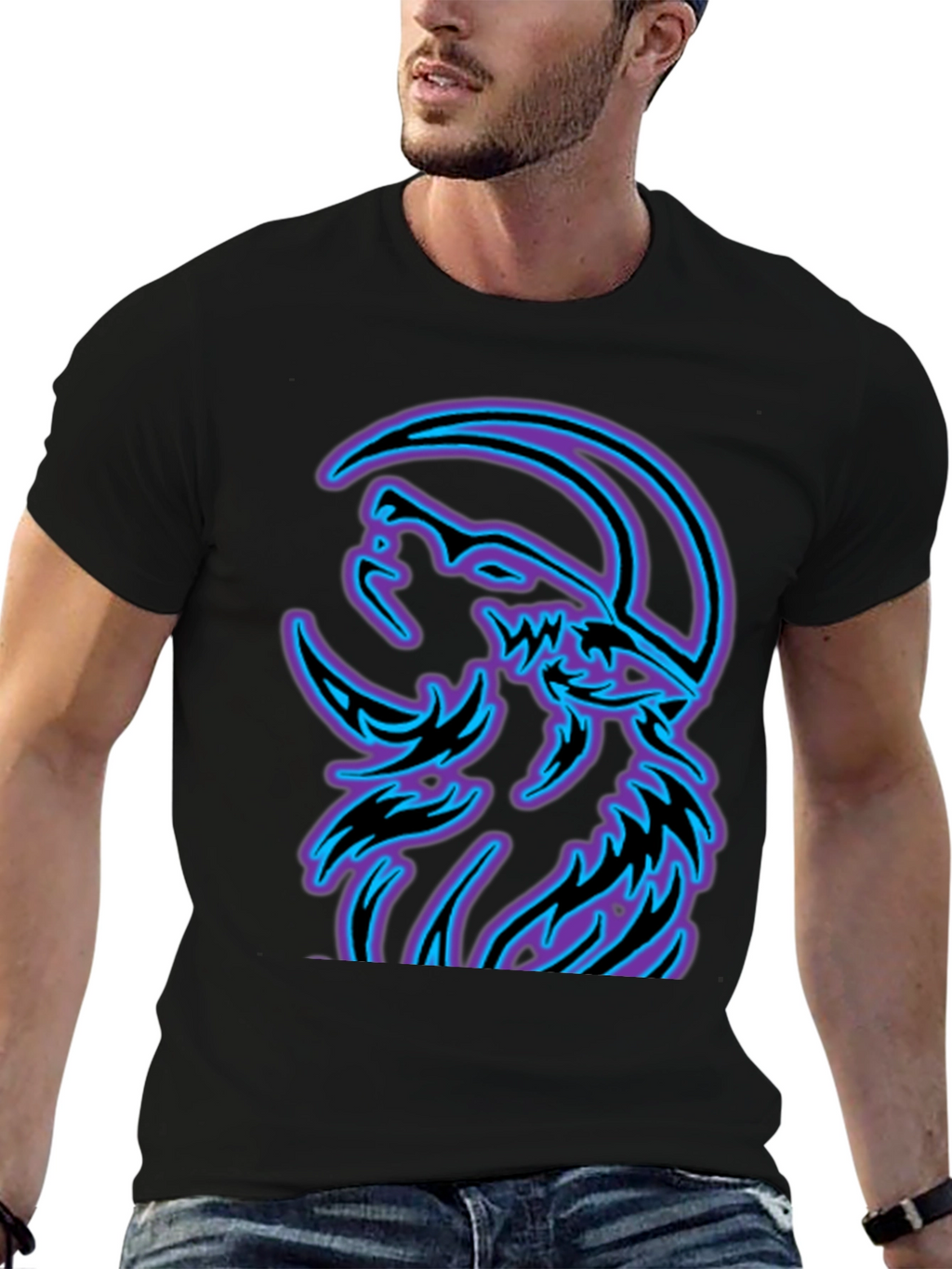 Wolf Moon Graphic Tee - Black Cotton Blend