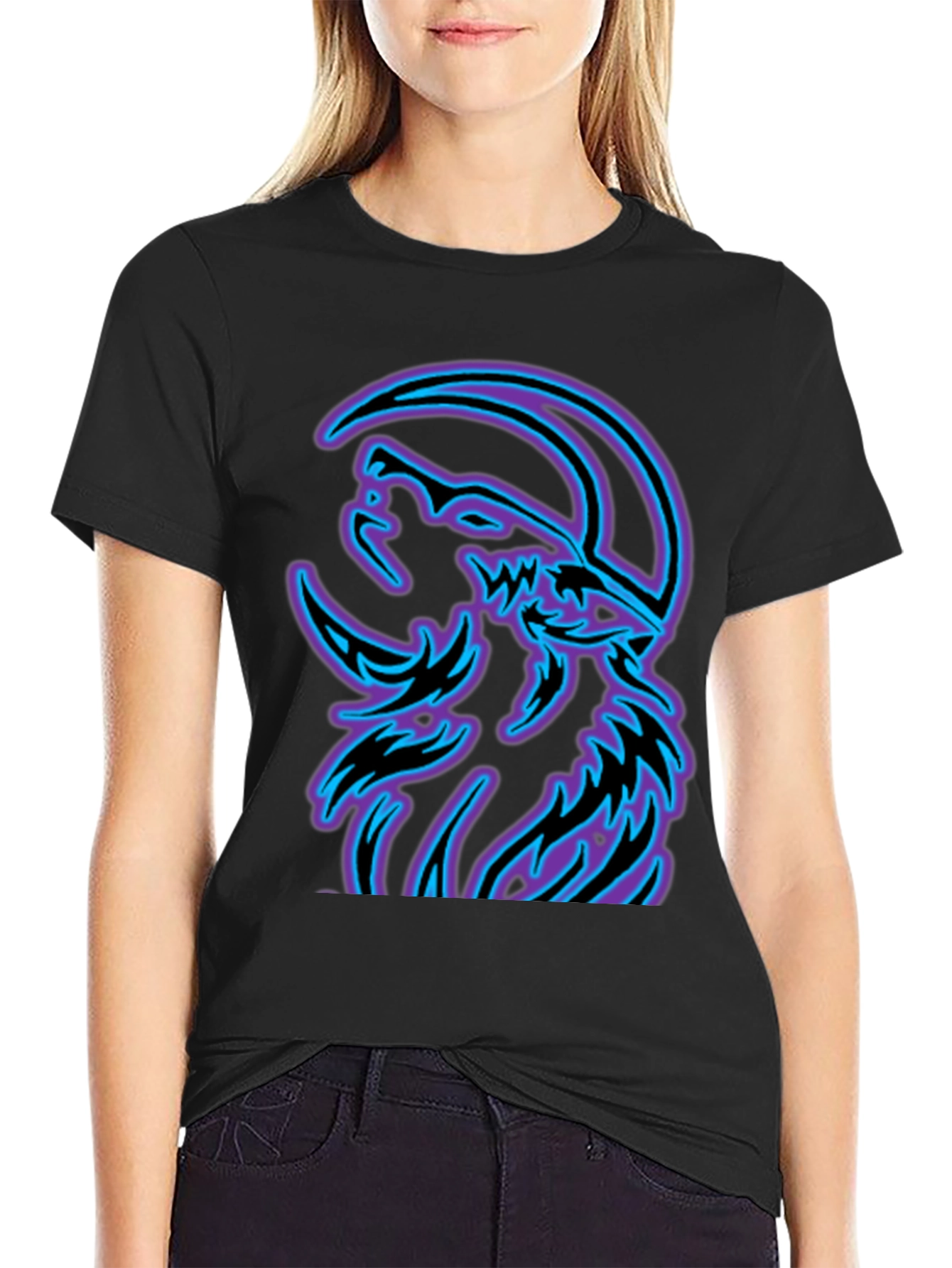 Wolf Moon Graphic Tee - Black Cotton Blend