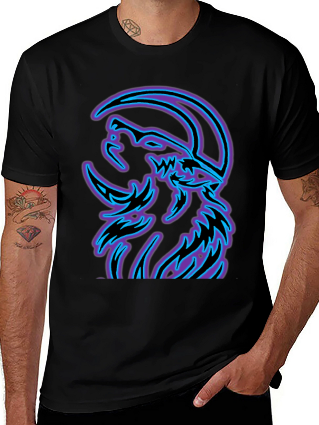 Wolf Moon Graphic Tee - Black Cotton Blend