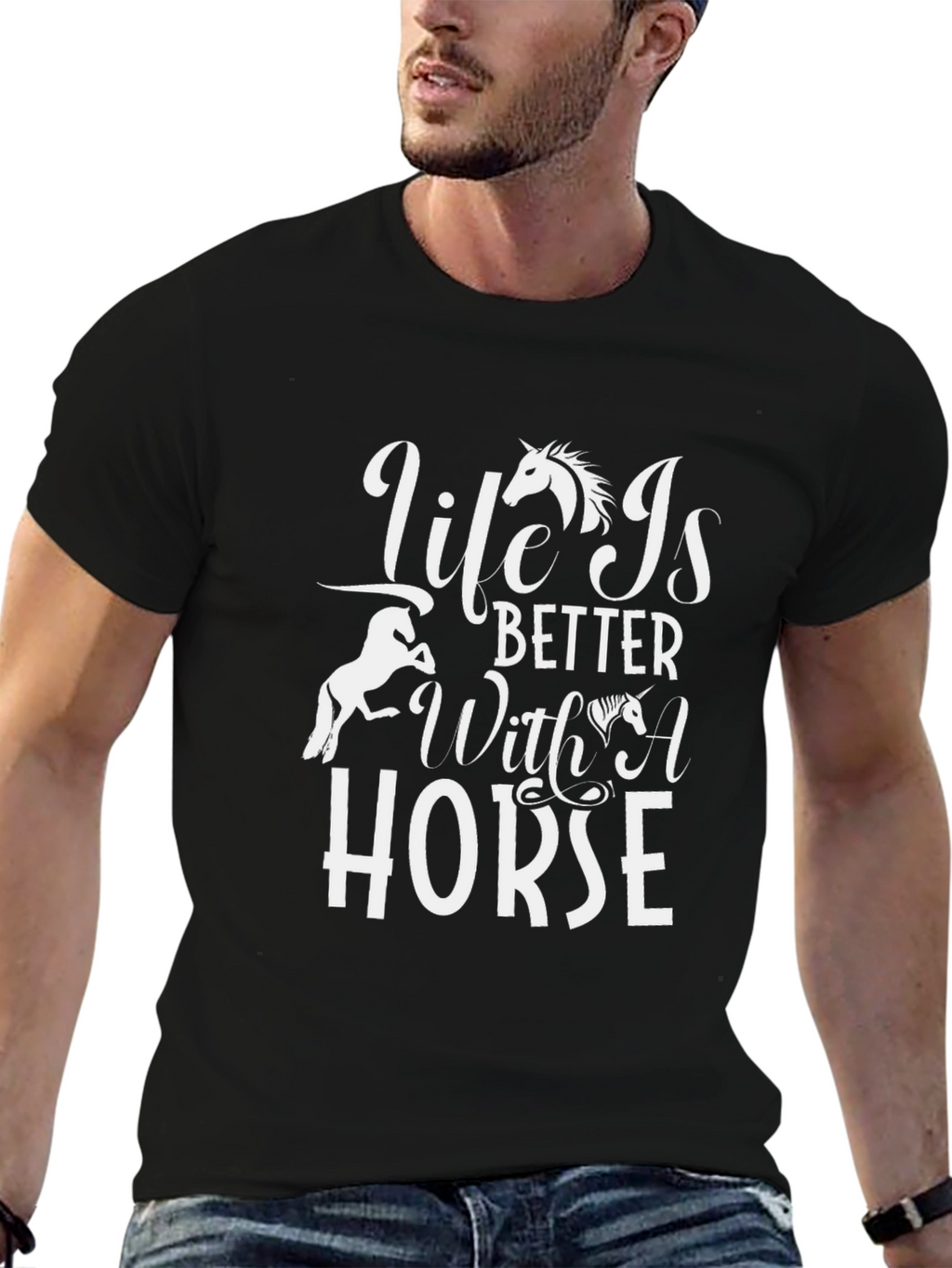Life is Better With A Horse Black T-Shirt