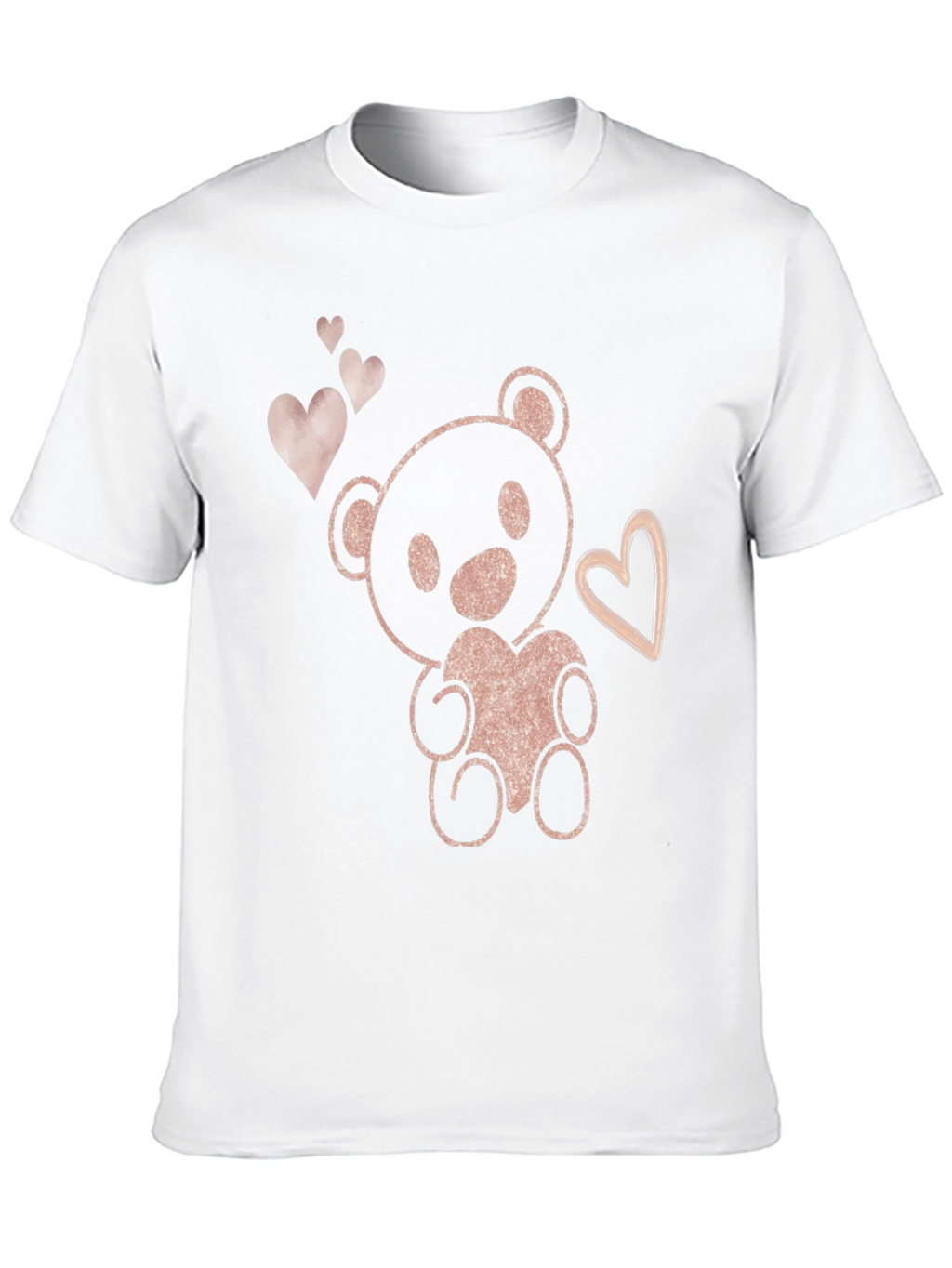 Cute Teddy Bear Heart Graphic Tee - Black