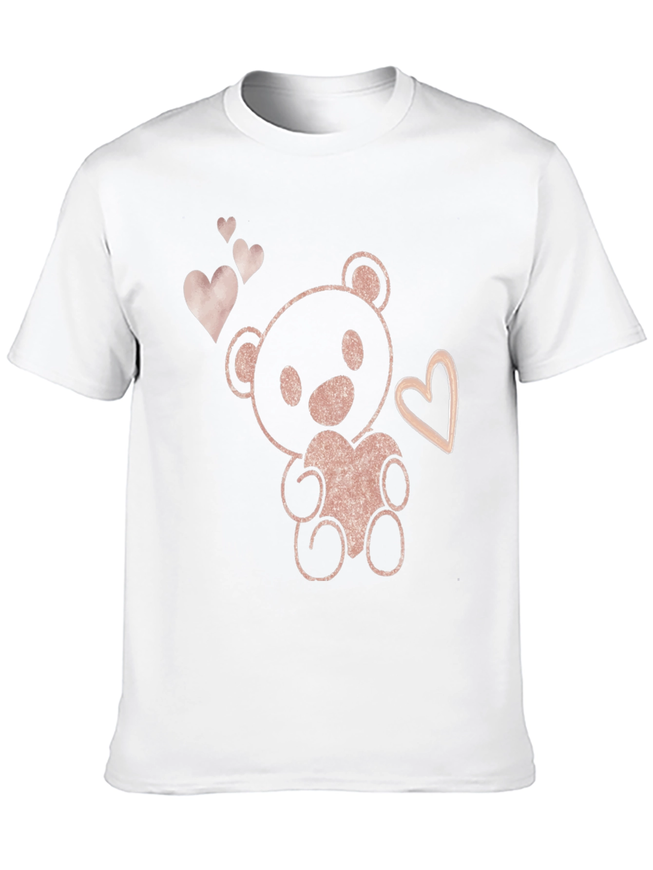 Cute Teddy Bear Heart Graphic Tee - Black