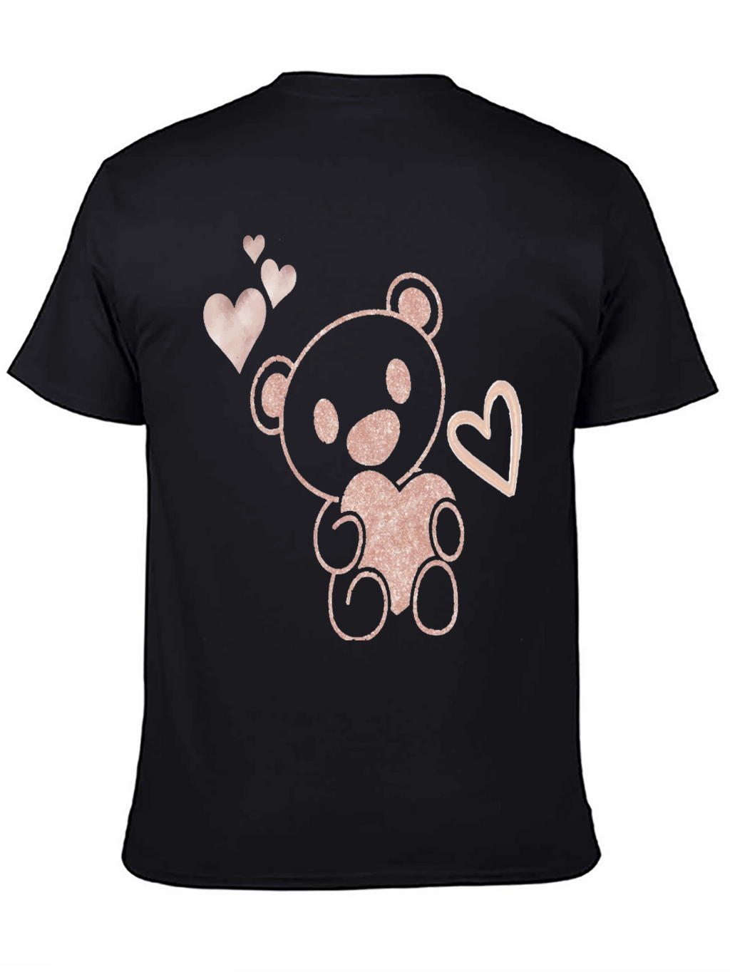 Cute Teddy Bear Heart Graphic Tee - Black