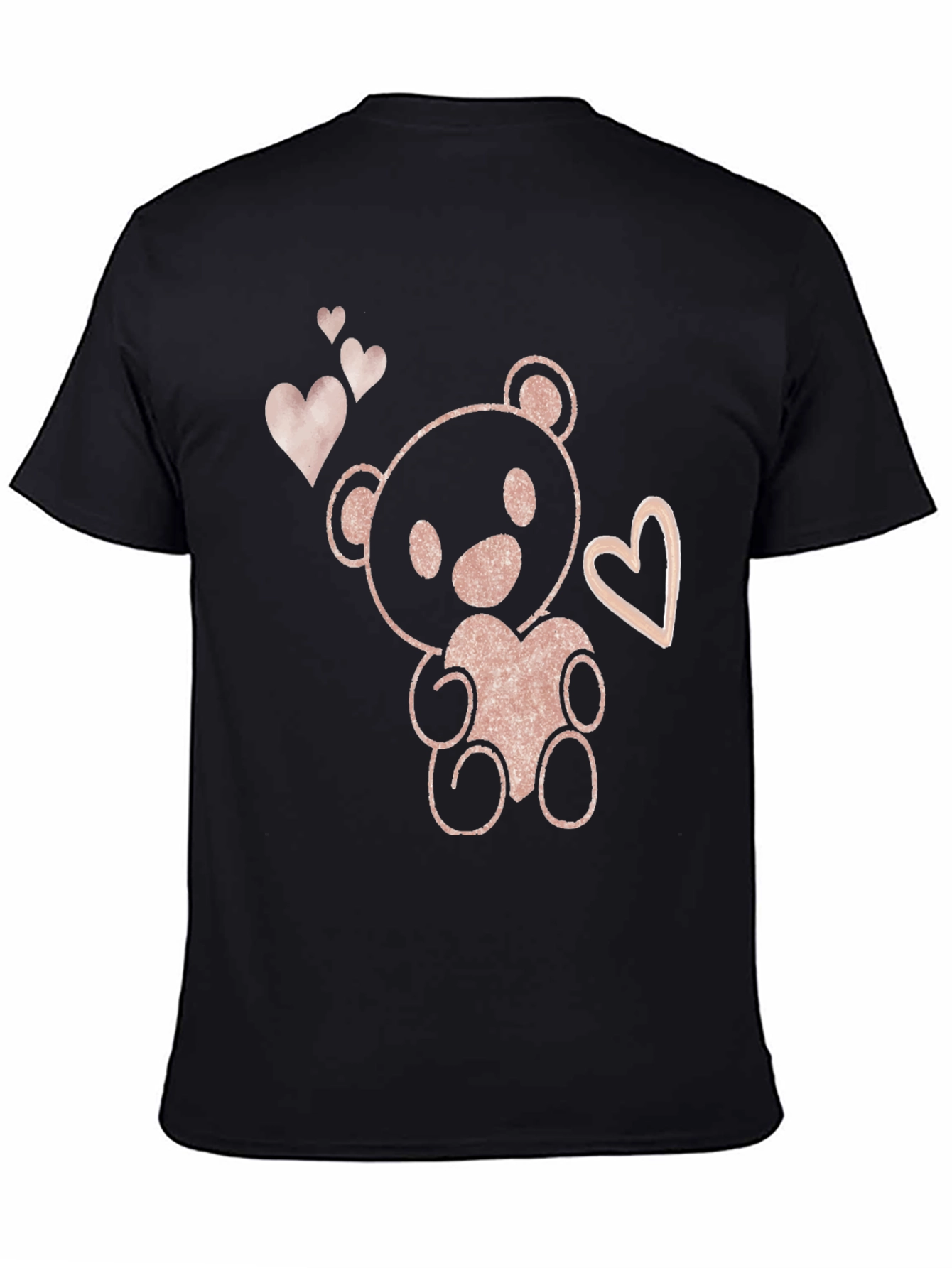 Cute Teddy Bear Heart Graphic Tee - Black