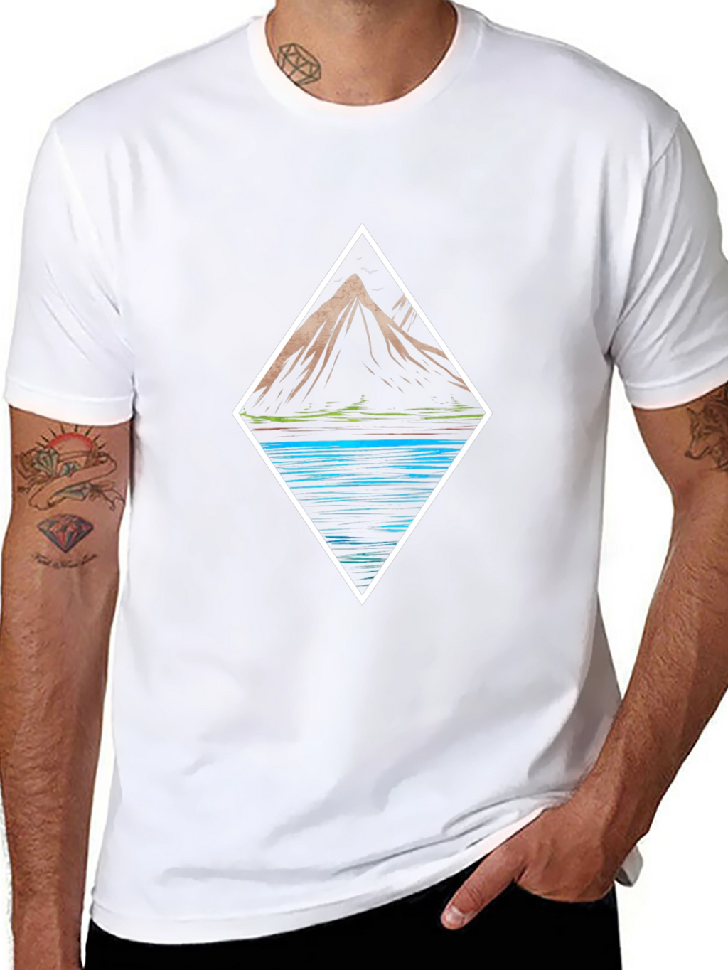 Mountain & Lake Graphic Tee - Black Cotton T-Shirt