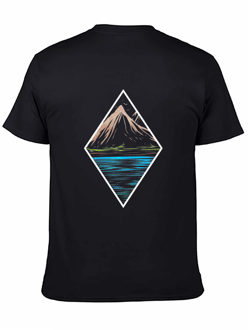 Mountain & Lake Graphic Tee - Black Cotton T-Shirt