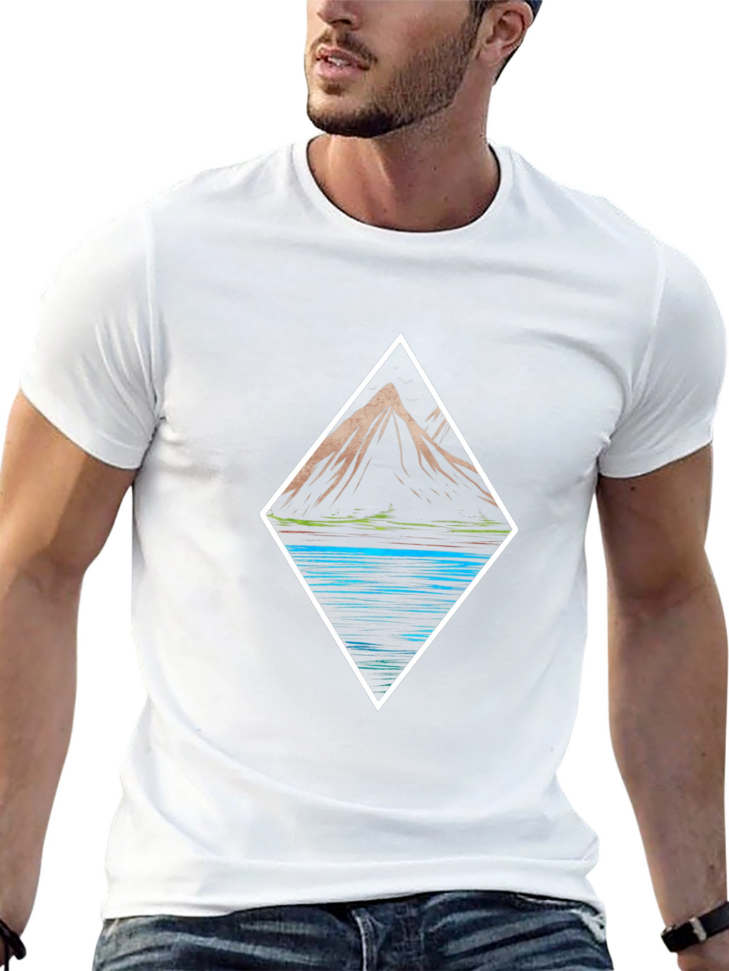 Mountain & Lake Graphic Tee - Black Cotton T-Shirt