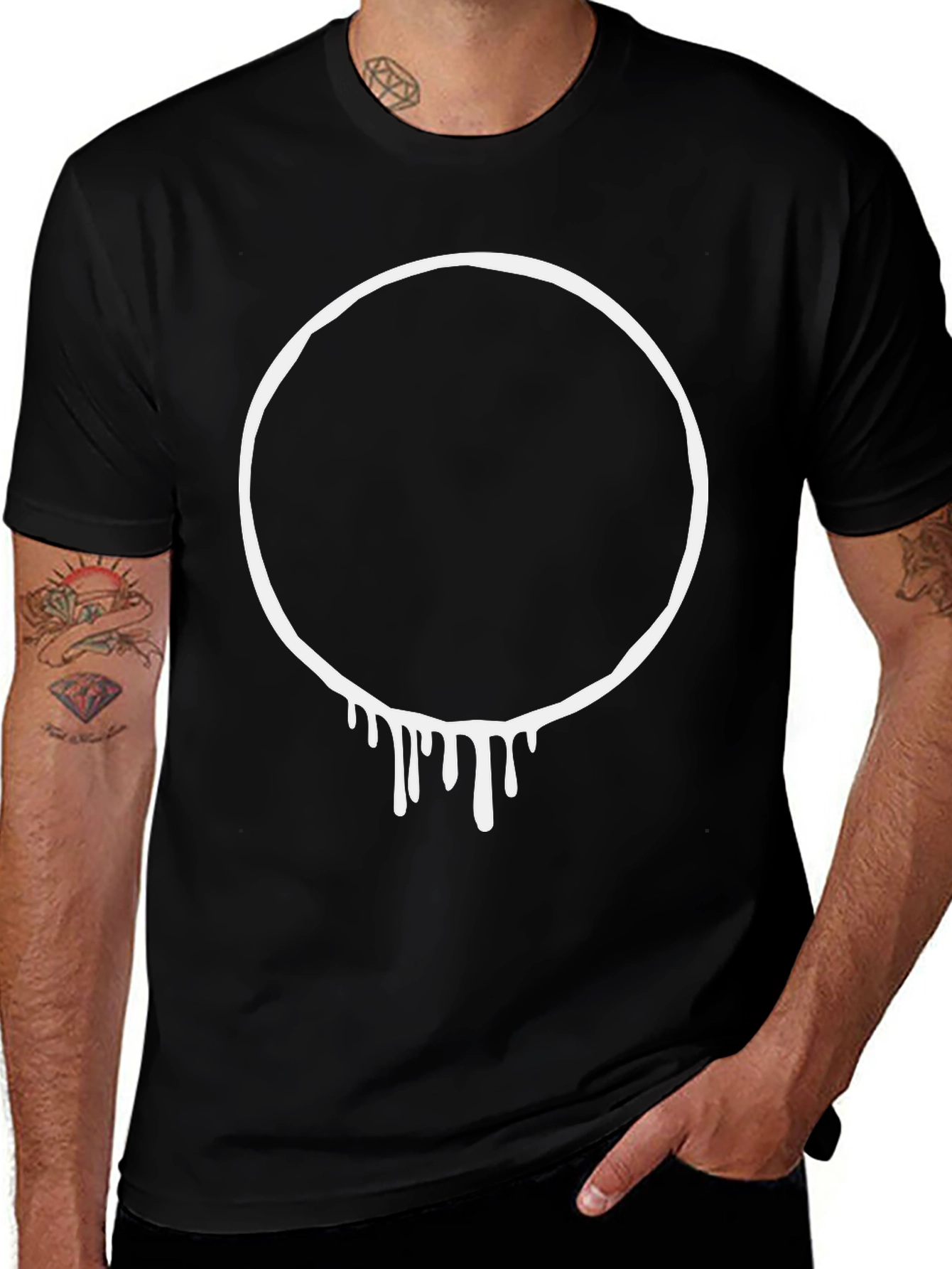 Dripping Circle Graphic Black T-Shirt