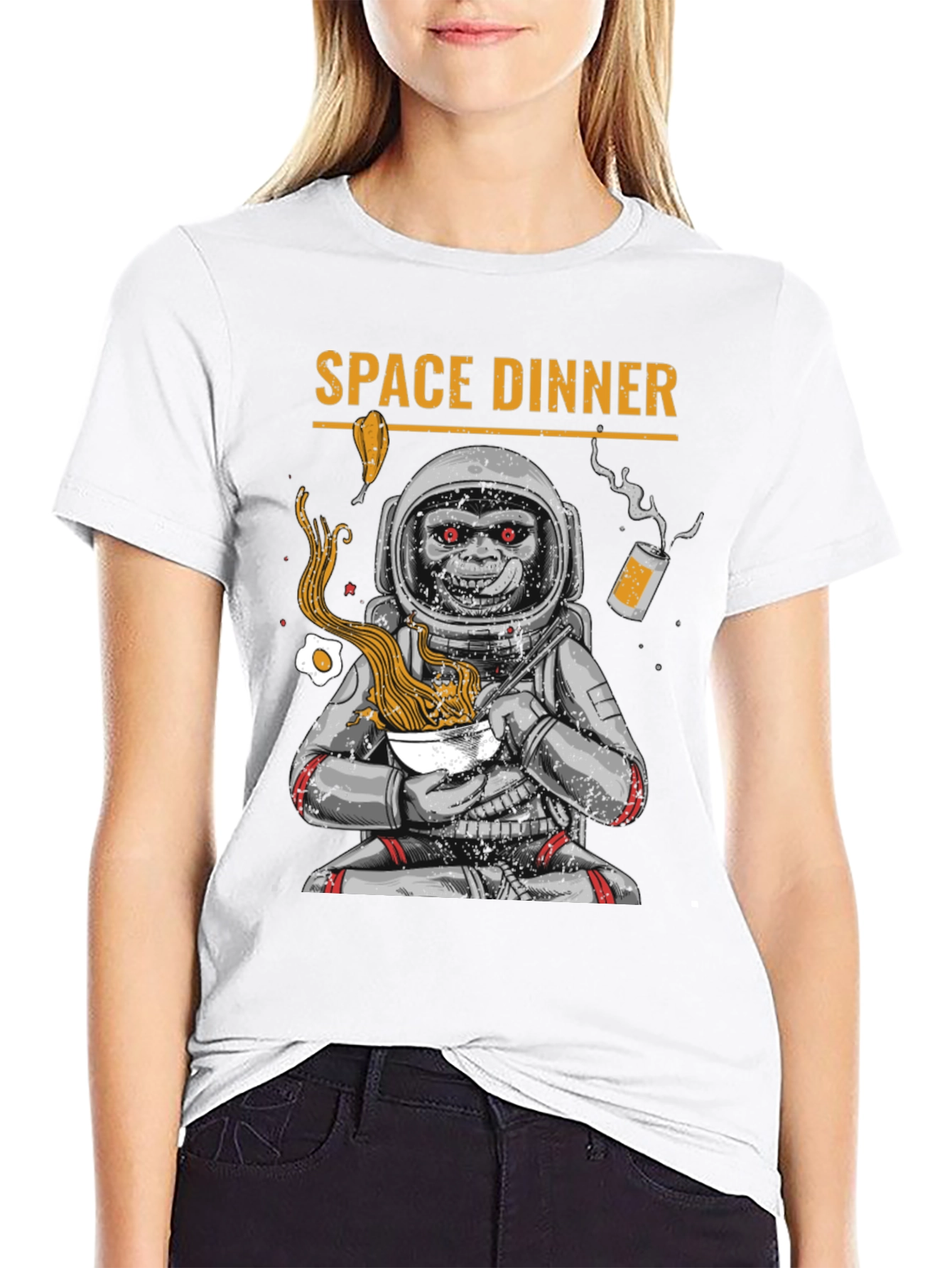 Space Dinner T-Shirt: Astronaut Monkey Ramen Tee
