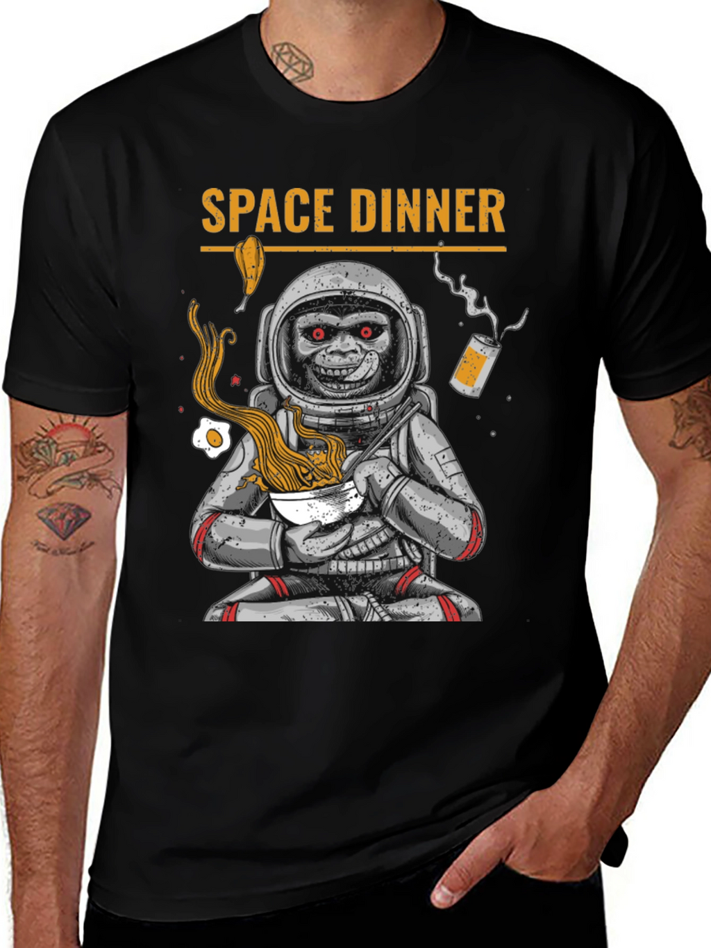 Space Dinner T-Shirt: Astronaut Monkey Ramen Tee