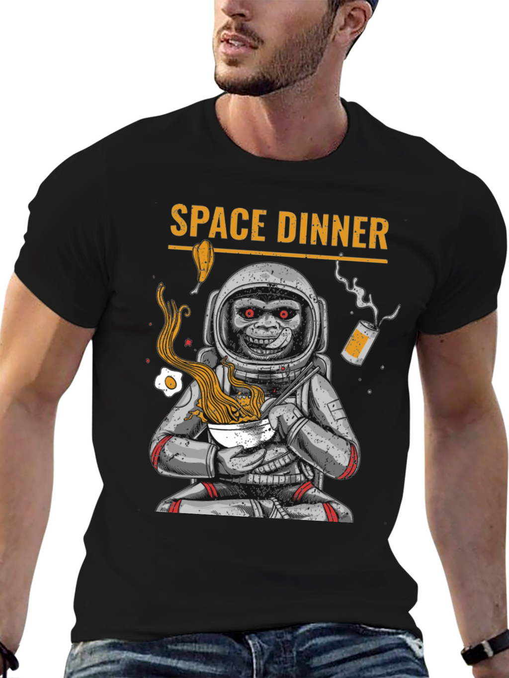 Space Dinner T-Shirt: Astronaut Monkey Ramen Tee