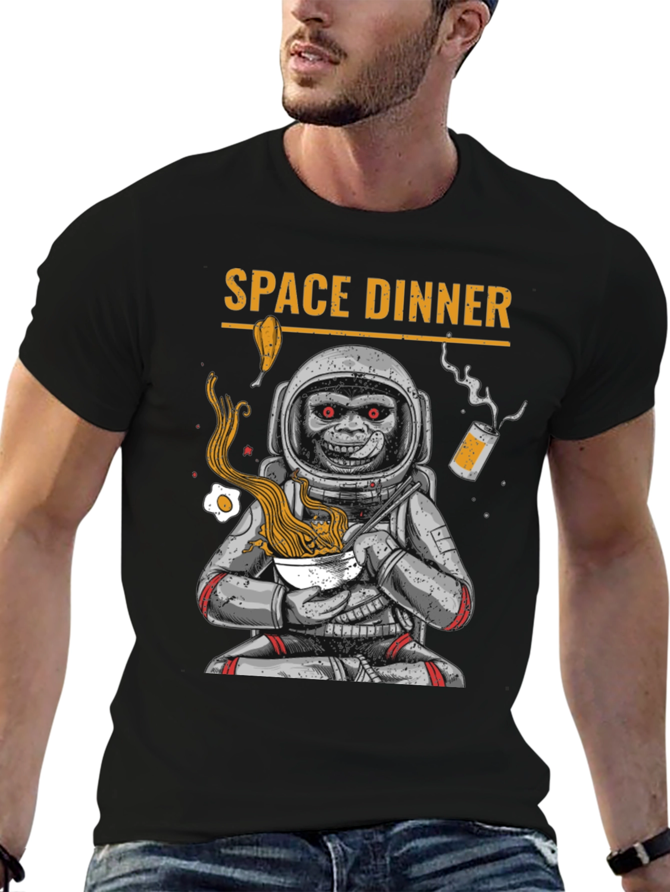 Space Dinner T-Shirt: Astronaut Monkey Ramen Tee