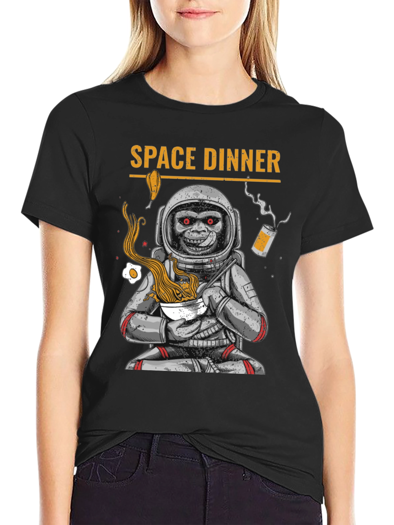 Space Dinner T-Shirt: Astronaut Monkey Ramen Tee