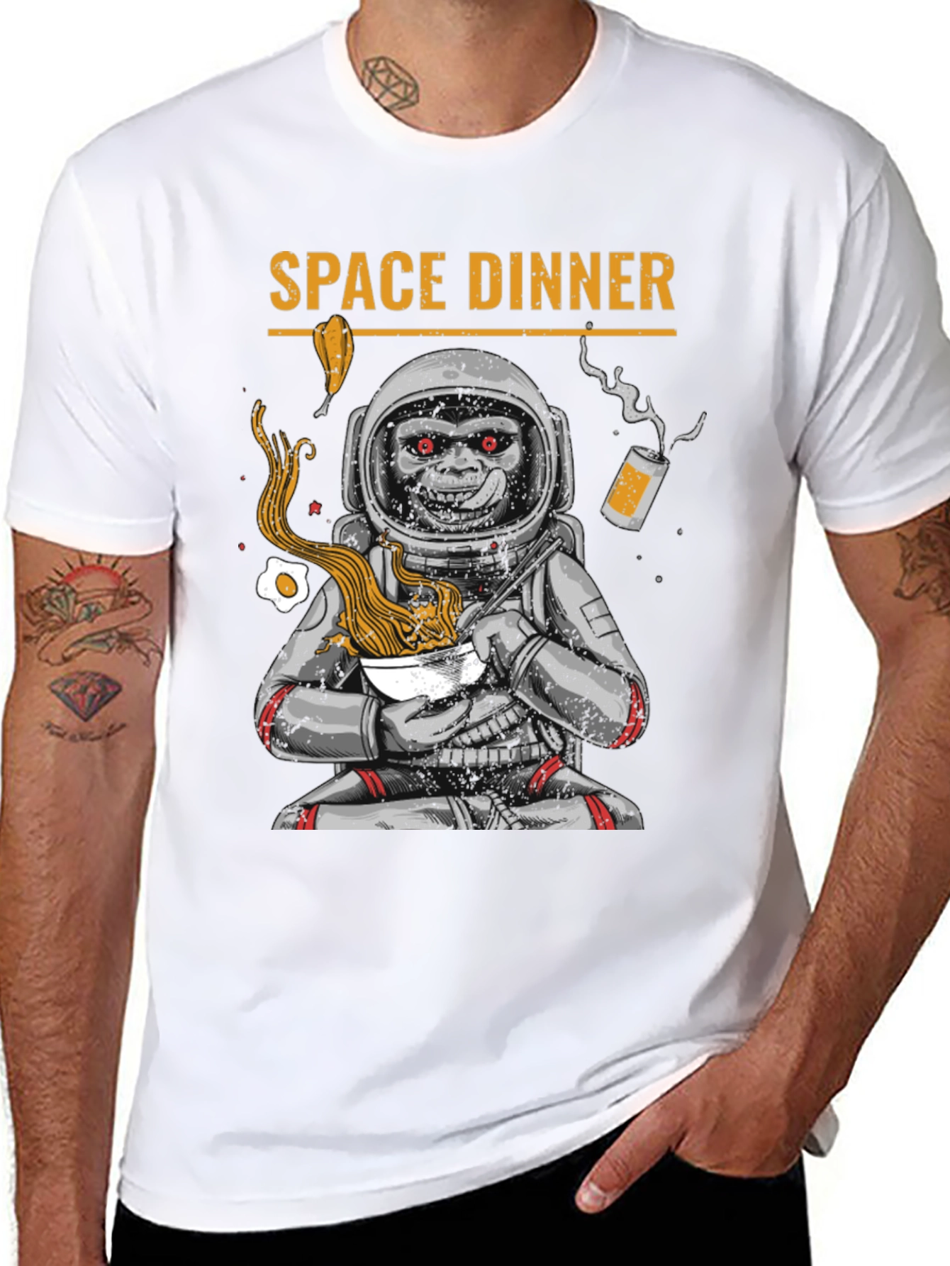 Space Dinner T-Shirt: Astronaut Monkey Ramen Tee