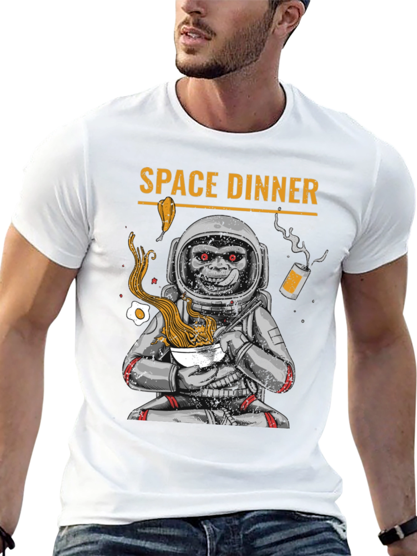 Space Dinner T-Shirt: Astronaut Monkey Ramen Tee